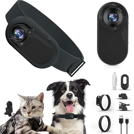 Pet Camera Collar HD 1080P med LCD-skärm och bred 170 graders vinkel.